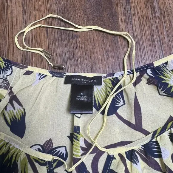 Ann Taylor LARGE sheer yellow floral long sleeve blouse - Picture 11 of 12